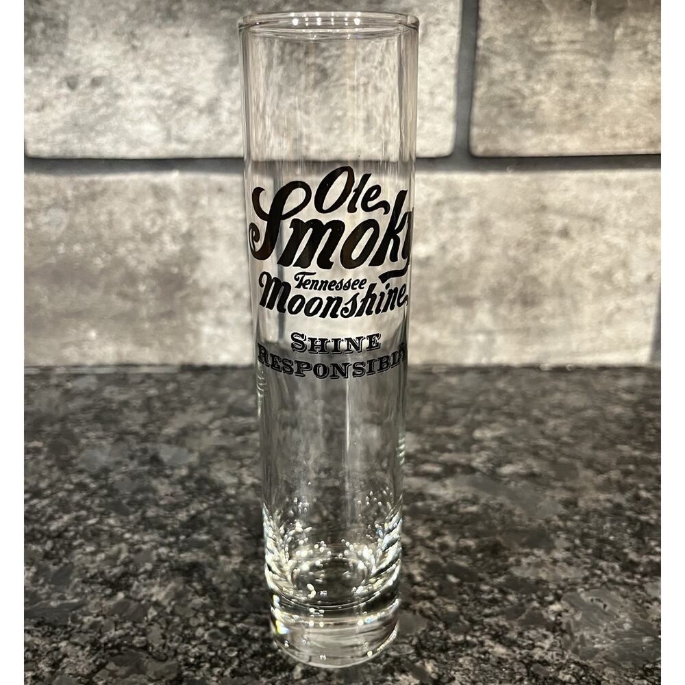 Ole Smoky Tennessee Moonshine Tall Clear Shot Glass “Shine Responsibly” 7 1/2”